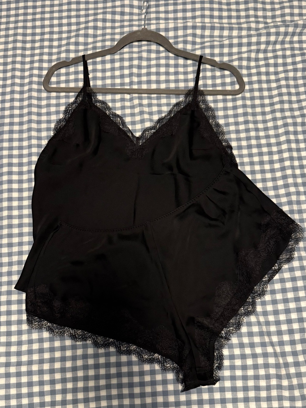 Victoria's Secret Satin Black Lace-Trim Cami & Shorts Pajama Set